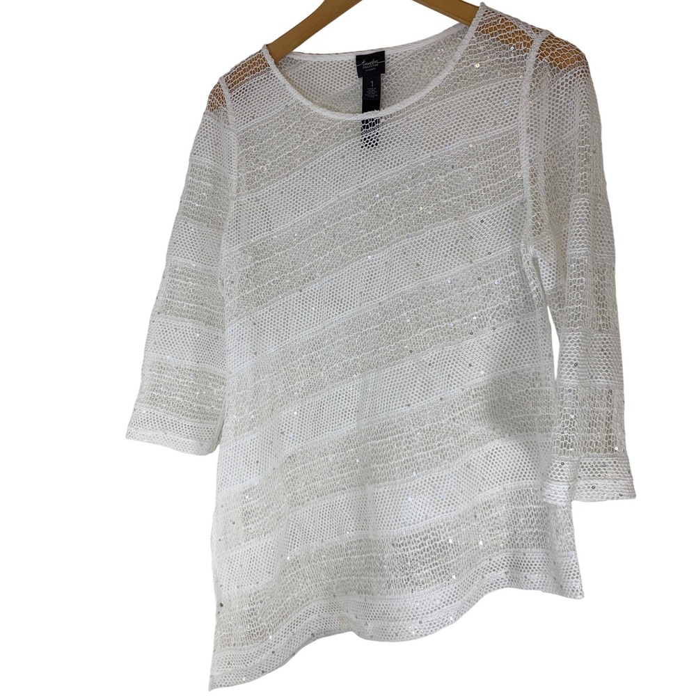 Fairycore White Sequin Mesh sheet Asymmetric Top Size 1 Medium‎ Glam mermaid top